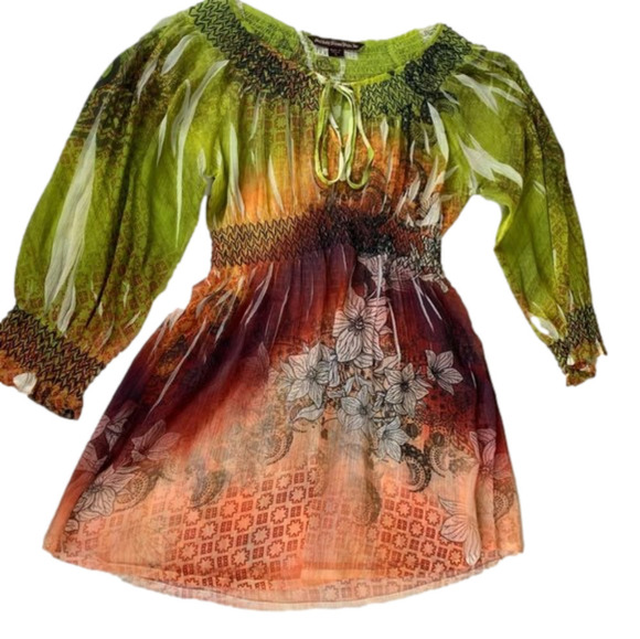 MUSHKA by Sienna, Inc Long Sleeved Sheer Tunic Top with Ruched Waist size Small - Picture 1 of 11